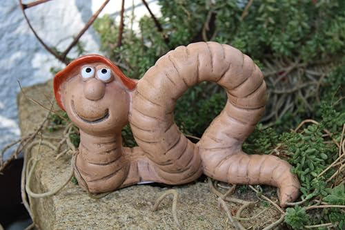Holzwurm Keramik Wurm Figur, Glasiert, Braun, Gartendekoration, Freistehend, 18x11x8 cm, Mittelgroß, Natürlicher Stil, Dekorative Skulptur