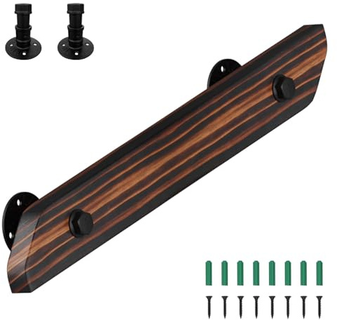 Eikuavons Corrimano in legno di pino, 60 cm, corrimano da parete, scale, corrimano in legno antiscivolo con supporti a parete, materiale di montaggio, montaggio laterale per scale, balcone, marrone