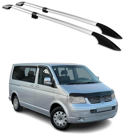 OMAC Dachreling Relingträger kompatibel mit VW T5 T6 T6.1 Transporter Multivan Caravelle 2003-2024 L1 Kurzer Aluminium Silber 2tlg