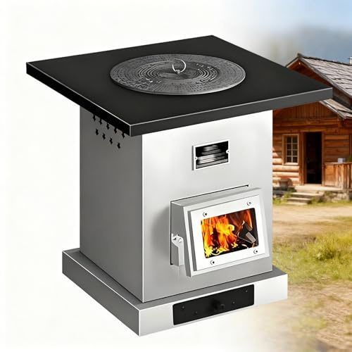 Bärbar energibesparande vedeldad värmekamin, rökfri spis för inomhus/utomhusbruk, multifunktionell kamin, med skorsten, skållningsskyddande nät