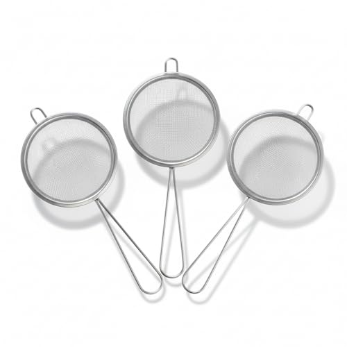 Haoyic 3 Pcs Tea Strainer, Tea Strainers for Loose Char, Stainless Steel Loose Leaf Char Strainer Fine Mesh with Non Slip Handle Strainers for Cocktail Juice Flour Spices