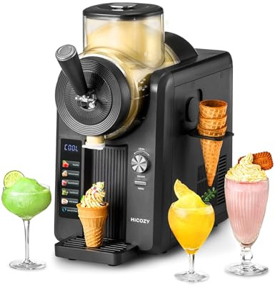HiCOZY Eismaschine, Slush Maschine, kein Eis und kein Mixen erforderlich | Mit 5 voreingestellte Modi: Slushie, Softeis, alkoholischer Slushie, Kaltgetränk und Milkshake, Automatische Reinigung