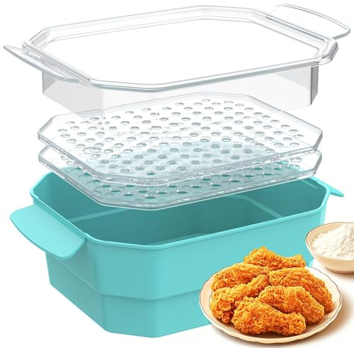 SURETIVIAN Cuenco extra grande con dos tamices y bandeja de polvo, coctelera visible sin desorden para pescado frito, pollo, carne, verduras, ideal para fiestas familiares (verde menta)