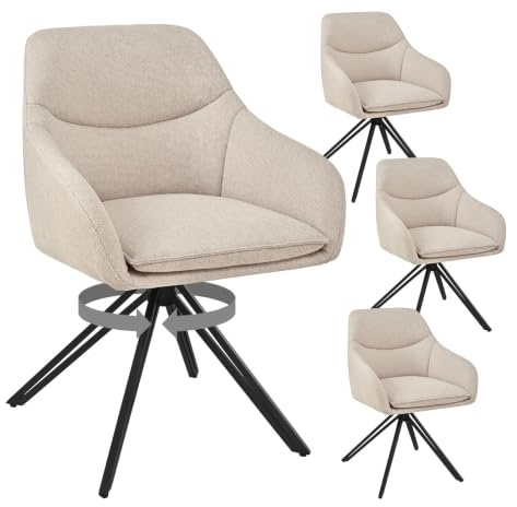 Bon Furni Esszimmerstühle Drehbar Beige 4er Set mit Armlehne, 360° drehbar, Polsterstuhl Leinenstoff Drehstuhl Küchenstuhl mit Metallbeine für Esszimmer, Wohnzimmer, Büro