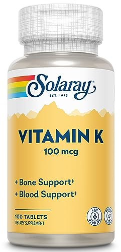 SOLARAY Vitamin K1 Supplement for Men & Women - Vitamin K 1 100 mcg for Bone Health & Blood Support, VIT K Daily Dietary Supplement, Vegan - 100 Tablet Ct