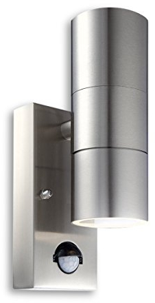 CONCEPTRUN Premium LED Wandleuchte ROM einstellbar mit Bewegungsmelder und Dämmerungssensor Wandlampe Außenleuchte Up Down 2-Flammig Edelstahl gebürstet Form: A2 IP44 GU10-230V warmweiß