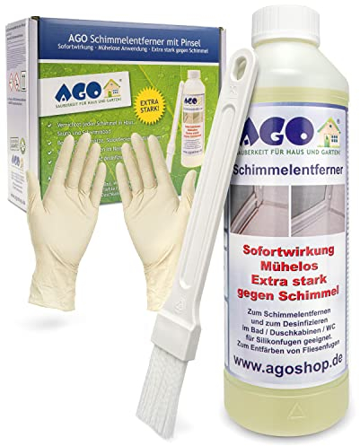 AGO 500ml Schimmelentferner mit Pinsel & Handschuhen – stärker als herkömmliche Sprühreiniger/hochkonzentriertes Anti Schimmel Mittel/Schimmelentferner Fugen Dusche