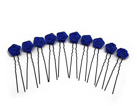 10 x Rosen auf Haarnadel - für flache Haarpartien - Brauthaarschmuck | S-F - Blau