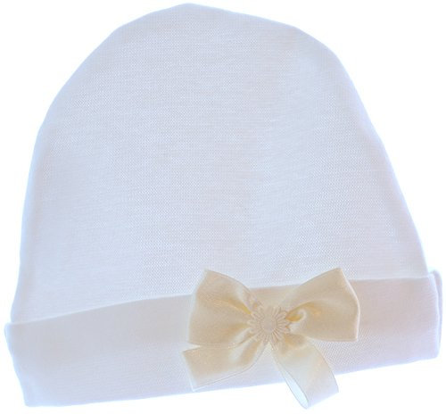La Bortini Baby Mütze Mützchen Cap Mit Schleife Creme Baumwolle (KU 44-46cm.)