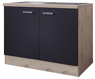 Smart Möbel Spülenunterschrank 100 cm breit mit Spüle ud Arbeitsplatte - Unterschrank Anthrazit - Lino