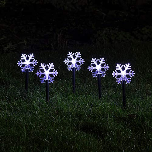 Lights4fun 5er Set Acryl Schneeflocken Weihnachtsbeleuchtung außen Batteriebetrieb