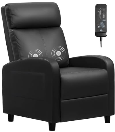 Furniwell Massage Recliner Chair for Living Room Adjustable PU Leather Reclining Chair Home Theater Seating Modern Winback Single Sofa for Adults with Footrest (Leather, Black)
