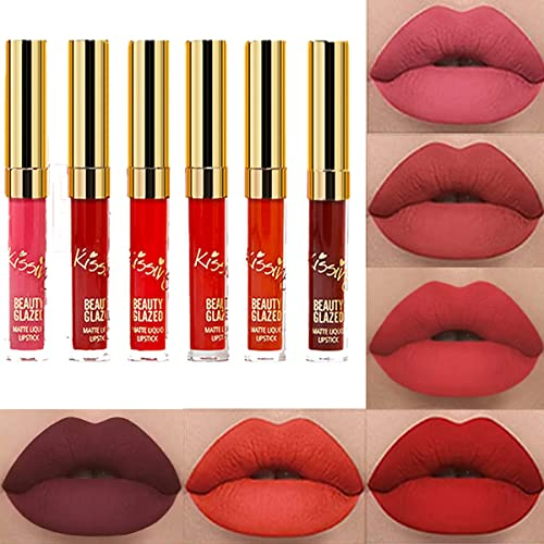 Beauty Glazed Matt Flüssiger Lippenstift Set 6 Farben Nebel Wasserdicht Langlebige Lippenstifte Antihaft-Tasse Lipgloss Intensive Pigmente, Grausamkeitsfrei Vegan Flüssiger Lippenstift Set für Frauen