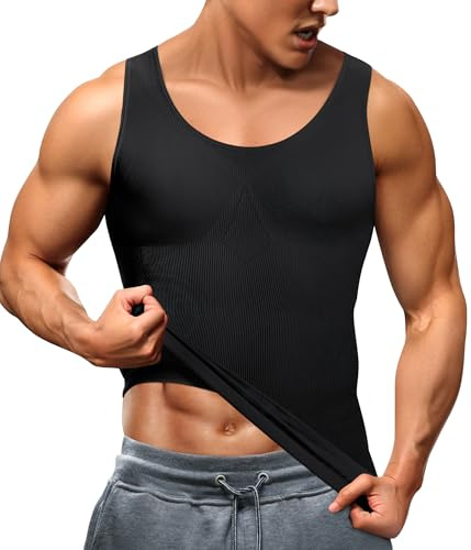 TAILONG Compression Shirts for Men Shapewear Slimming Body Shaper Waist Trainer Vest Workout Tank Tops Abdomen Undershirts (Black, X-Large-XX-Large)