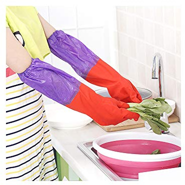 1 Pair Household Waterproof Washing Up Long Sleeve Kitchen Dishes Cleaning Glove Wash dishes Anti-oil plastic gloves gloves