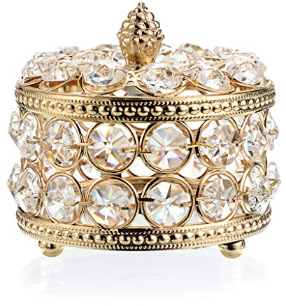 SUMTree Crystal Jewelry Box Trinket Organizer with Lid For Earrings Rings Jewelry Trinkets (Medium,Gold)