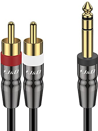 J&D 6,35 mm TRS zu Dual RCA Audio Kabel, Kupferschale Schwerlast 6,35 mm 1/4 Zoll Männlich TRS zu 2 RCA Männlich Stereo Audio Y Splitter Kabel, 1,8 Meter