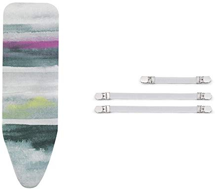 Brabantia 118845 Ironing Board Cover B, 124 x 38cm, 2mm Foam, Cotton, Morning Breeze, 0.2 x 38 x 124 cm & 108266 Ironing Cover Fasteners - White