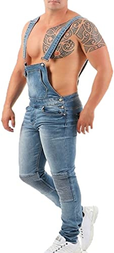 Suncolour Salopette da Uomo Salopette in Denim Salopette Strappata Jeans Cinghie Regolabili Tasche Multiple