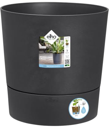 elho Greensense Aqua Care Round 35 - Self Watering Plant Pot for Indoor & Outdoor - 100% recycled plastic - Ø 34.5 x H 34.1 cm - Grey/Charcoal Grey