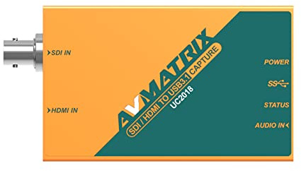 AVMATRIX UC2018 Carte de capture vidéo HDMI/SDI USB 3.0 Type-C 1080p 60 fps Vitesse de transmission non compressée Détection automatique du signal