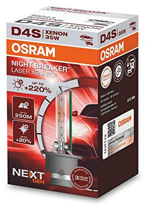 Osram XENARC NIGHT BREAKER LASER D4S Next Generation, +220% mehr Helligkeit, HID Xenon-Scheinwerferlampe, 66440XNN, Faltschachtel (1 Lampe)