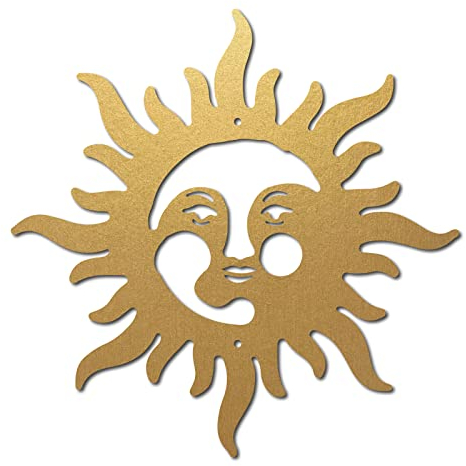 CREATCABIN Sonne Metall Wandkunst Sunburst Wanddekoration Eisen Wandschilder Metallornament Skulptur Für Balkon Garten Zuhause Wohnzimmer Schlafzimmer Außendekoration Gold 30cm