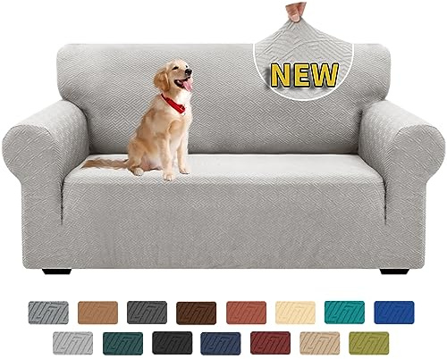 XINEAGE Sofabezug 2 Sitzer, High Stretch Sofaüberwurf für Wohnzimmer, Moderne Sofaüberzug, Jacquard Sofa überzug für Hunde, Haustiere, Rutschfester Sofa Cover (2 Sitzer, Silber Grau)