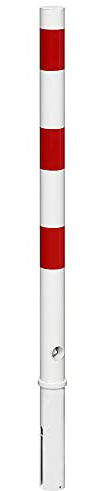 SPU Absperrpfosten Poller Stahl 900 mm - Herausnehmbar - Parkplatzsperre | Feuerverzinkter in Rot Weiß, Inklusive Bodenhülse, Dreikantschloss, Parkpfosten mit Hohem Anfahrschutz
