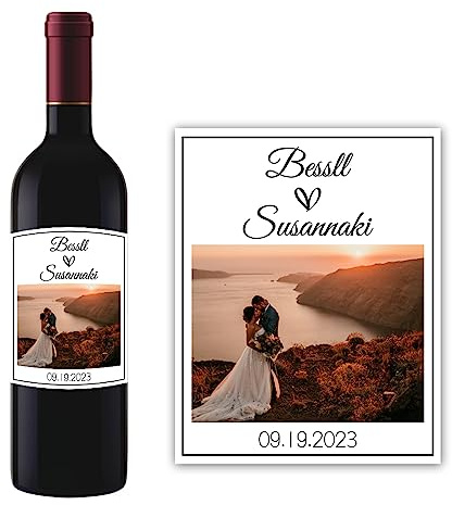 Personalisierte Foto-Hochzeits-Weinflaschen-Etiketten-Aufkleber, 10-teiliges Set, Champagnerflaschen-Etiketten für Hochzeit, Brautparty, Geburtstag, Abschlussfeier und alle Veranstaltungen