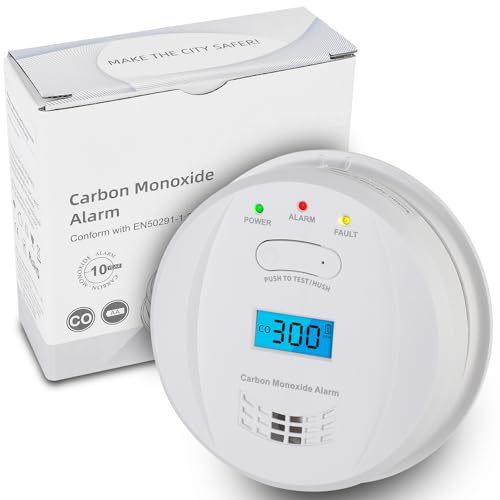 HOMELYLIFE Carbon Monoxide Detector/Alarm, 10 Year Sensor Life CO Alarms | Include Replaceable Battery, EN 50291:2018 Standard, 85 dB Audible, LCD Digital Display, Battery Operated, for Home Safety