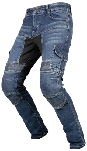 MDM Pantaloni Moto Uomo Jeans con Protezioni Livello 2 Aramide Slim Fit Biker Cargo Elastici Traspiranti MDM844 (IT, Numero, 32, Slim, Regular)