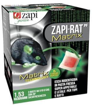 Zapi Garden | Zapi-RAT Matrix Pasta Topicida, Esca Rodenticida in Pasta Fresca Appetibile per Topi e Ratti, Astuccio 1,5Kg, 3 Buste da 510g con Zip Salvafreschezza