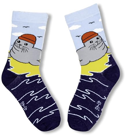 Moin Socks Sea Seal Beach and Waves Design Sock, blue, 41-46