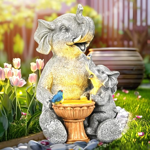 GIGALUMI Elefant Gartendeko, Elefantenmutter und das Elefantenkind umarmen Sich Solar Gartenstatuen, Dekoration für Terrasse, draußen, Hof, Geburtstagsgeschenk für Mama, Geschenke für Frauen