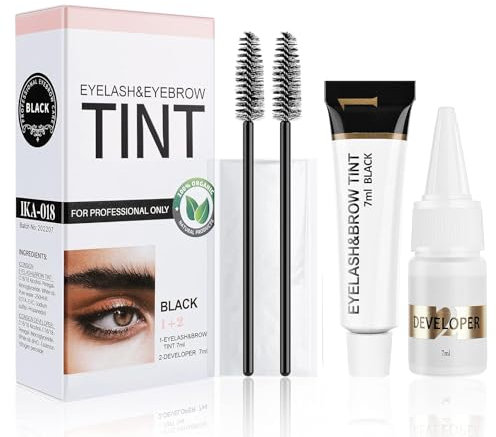 Eyebrow Tint Kit，2-In-1 Eye Brow Tint Kits，Lash Tint Kit，Lasting for 6 Weeks Diy Hair Dying for Salon（7ml Black）