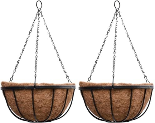 Thompson & Morgan 30cm Metal Hanging Basket with Coco Liner and Wall Bracket Garden Set Ideal for trailing plants (2)