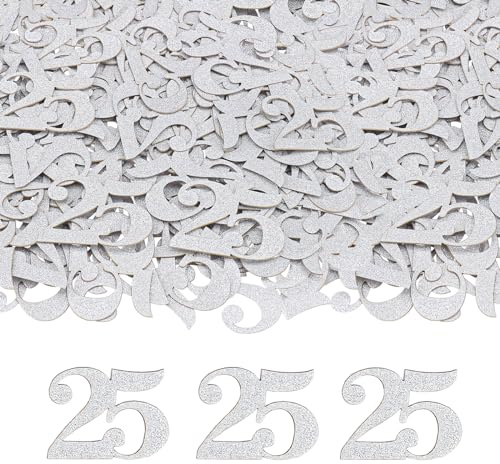 GoldRock Glitzer Konfetti 25 Geburtstag Deko Groß 3,5x2,6cm, Tischdeko Silberhochzeit Deko Silber,Tischdeko 25. Geburtstag Frau Mann, Streudeko Geburtstage 25,Deco Silberhochzeit,Jubiläum 25 Jahre