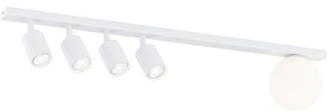 Licht-Erlebnisse Deckenleuchte Modern 90 cm lang Weiß 4-flammig GU10 + Kugelschirm Glas E14 Deckenspot Wohnzimmer Deckenstrahler Küche Esszimmer