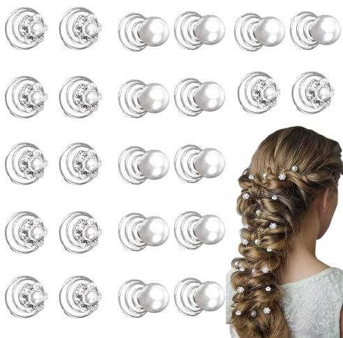 Esshogo 24 Stück Braut-Haarnadeln, Haarspirale, Haarspiralen Silber, Diamant Perle Blume Juwelen Zubehör Spiral Hochzeit Haarspange für Frauen, Mädchen, Hochzeit, Brautparty, 2 Stile