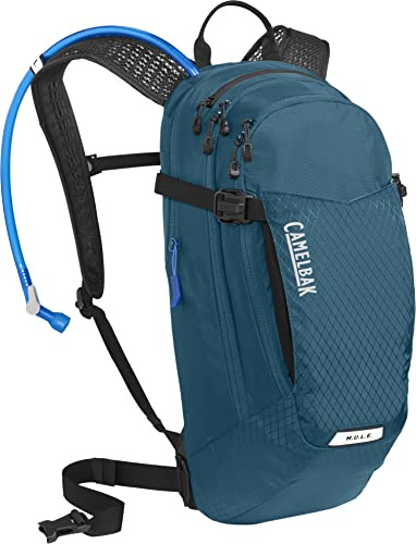 CamelBak M.U.L.E. 12 Mountain Bike Hydration Pack with 100oz Crux Reservoir, All Day Cooling and Smart Storage for Trail Riding, Moroccan Blue/Black