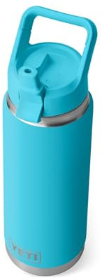 YETI Rambler 750 ml Flasche, vakuumisoliert, Edelstahl mit farblich passendem Strohhalmdeckel, Riffblau