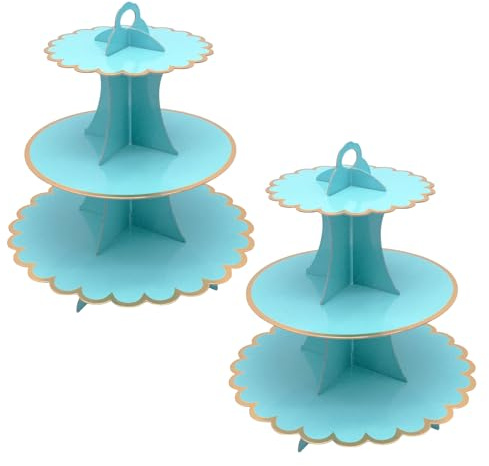 FORYNXHWIN 2Pcs Cake Stand 3-Tier Cardboard Cupcake Stand for Afternoon Tea, Round Tower Cupcake & Dessert Display Tower for Birthday, Wedding, Mother's Day, Baby Shower (Blue)