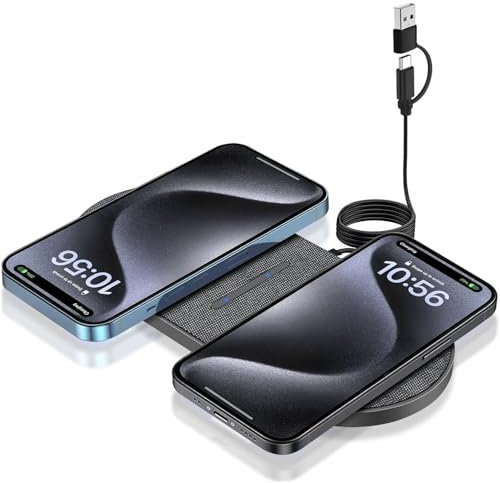 FDGAO Chargeur Induction Double 20W Chargeur sans Fil 2 en 1 Charge Rapide pour iPhone 17/16/15/14/13/12 Pro Max/11/XS/XR/8 Plus,AirPods,Samsung Galaxy S25/S24/S23/S22/S21/S20,Note20/10,Galaxy Buds