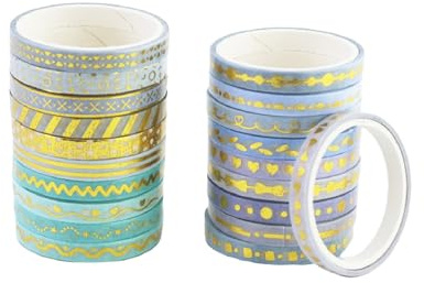 Set di 20 rotoli di pellicola sottile color oro, nastro adesivo decorativo colorato, per bambini, accessori per scrapbooking, bullet journals, fai da te, artigianato e fai da te