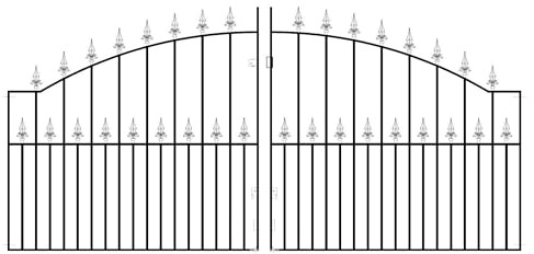 Saxon Arched Spear Top Metal Driveway Gates 1245mm High galvanised Wrought Iron Dual Swing gate (2743mm (9ft) Gap x 1245mm High SAZP16)