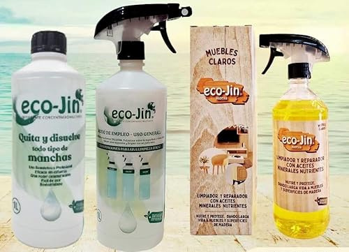 ECO-JIN DETERGENTE EXTRA CONCENTRADO + ECO-JIN OLEO LIMPIADOR MADERAS REPARADOR RESTAURADOR ABRILLANTADOR - PRODUCTOS REVOLUCIONARIOS MADERAS CLARAS (NEUTRO)