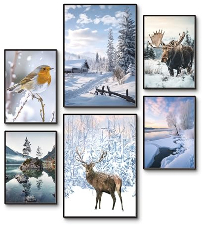 ARTLAND Premium Posterset 6er Set mehrteilig 2x A3 + 4x A4 6-teilig moderne Poster für Deko Bilderwand für Küche oder Esszimmer OHNE RAHMEN - Winterlandschaft Schnee
