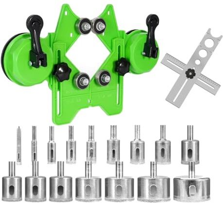 Muuoeou Kit de Scie Cloche Diamantée, 16 Pièces de Forets pour Scie à Carrelage de 6 mm à 50 mm avec Doubles Ventouses pour Percer la Céramique et le Verre