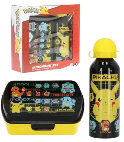 CARTOON Pokémon Pikachu - Juego de almuerzo de aluminio con bidón y panera con chupete y panera para niños